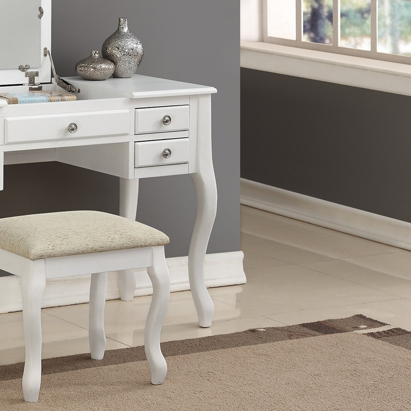 Ensemble de meuble-lavabo classique avec tabouret et tiroirs de couleur blanche