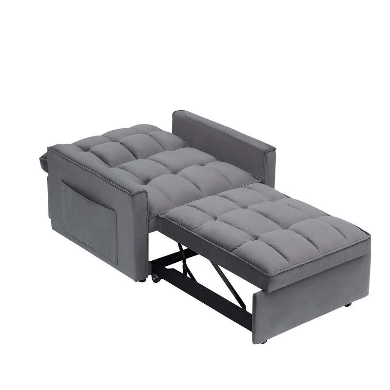 Black & Dark Grey 3-In-1 Convertible Sofa Bed Chair, Single Recliner With Adjustable Back, Suitable For Small Spaces, Gray
