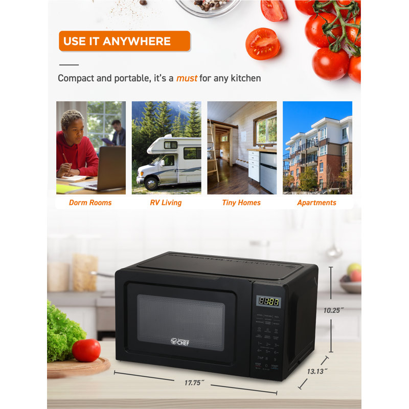 CHM Series COMMERCIAL CHEF 0.7 Cu.Ft Microwave with 10 Power Levels, Black