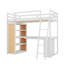 Structure de lit mezzanine en bois avec bureau, grandes tablettes et échelle multifonctionnelle-1379187881-1379187886