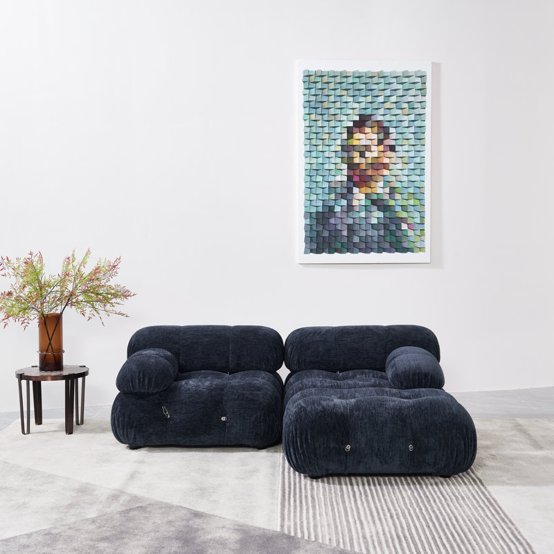 Upholstered L-Shaped Sectional Reversible, Blue Chenille