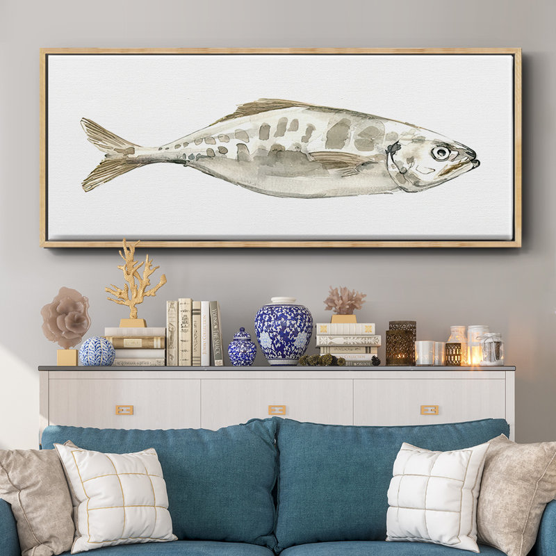 Silver Fish II- Framed Canvas, 20" H x 50" W