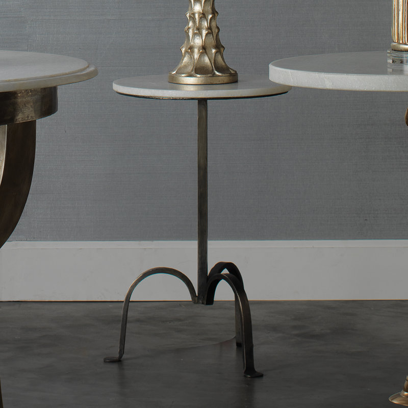 Round White Marble and Gunmetal Steel Accent Table