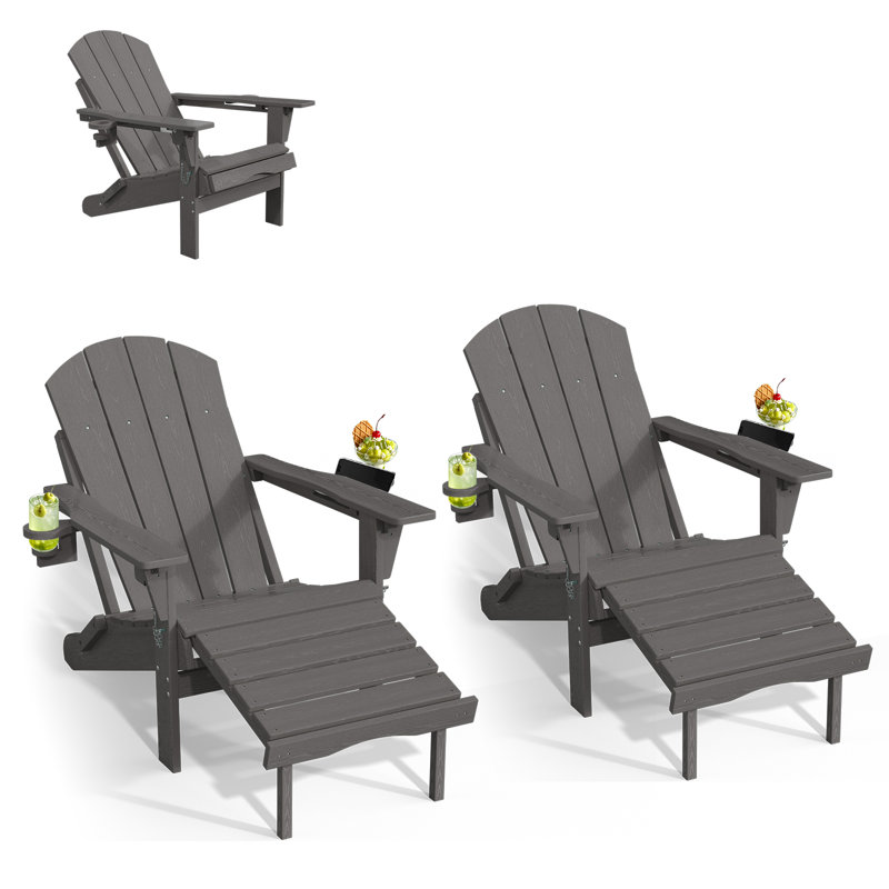 Ensemble de 2 chaises longues réglables en PEHD avec porte-gobelets, Gris