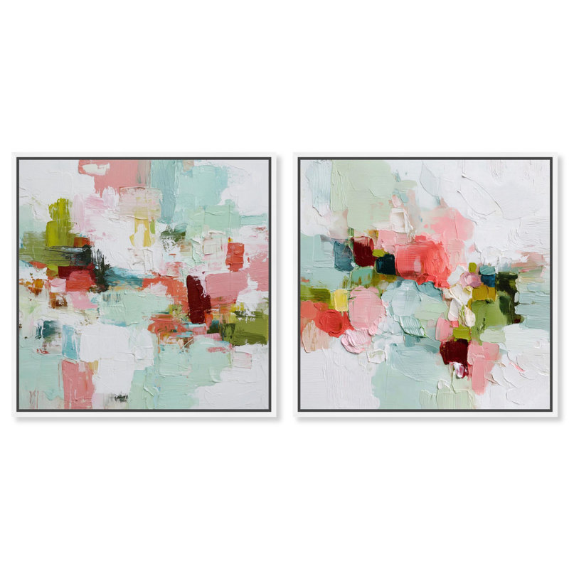 Happy Jumble & Joyful Mess Canvas Print Modern Abstract Art Set by Art Remedy, Black Frame, 12 x 12, 31" H x 31" W