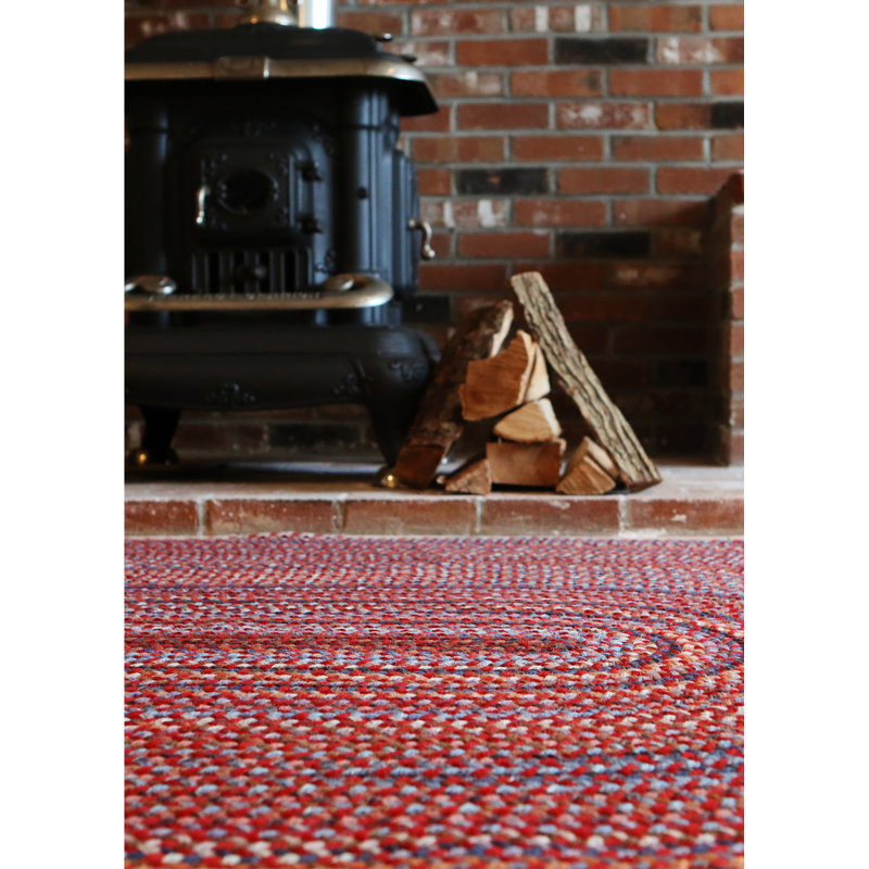 Tapis rouge en laine tressé à la main Ato, Rond 10 pi