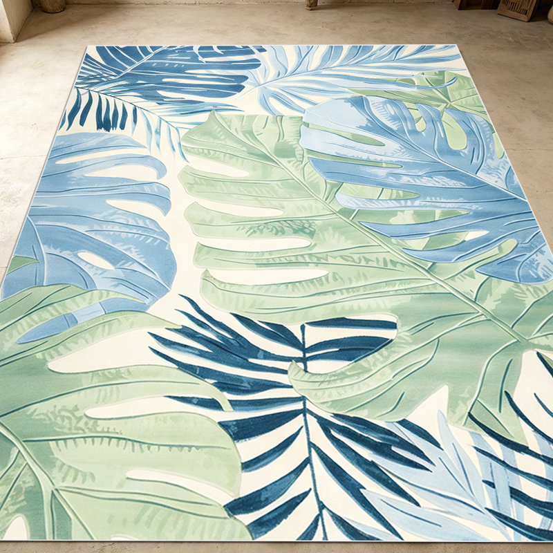 1PC watercolor tropical palm monstera leaf area rugs for Living Room, Soft, All seasons, Easy-maintain, Washable Indoor mat, Farmhouse suitable for living room, bedroom, dining area, patio, porch, balcony Home Decor, Outdoor Decor.