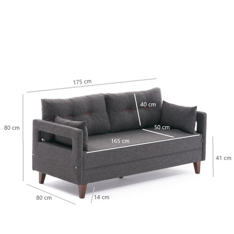 Canapé convertible Yonah, 100 % polyester anthracite