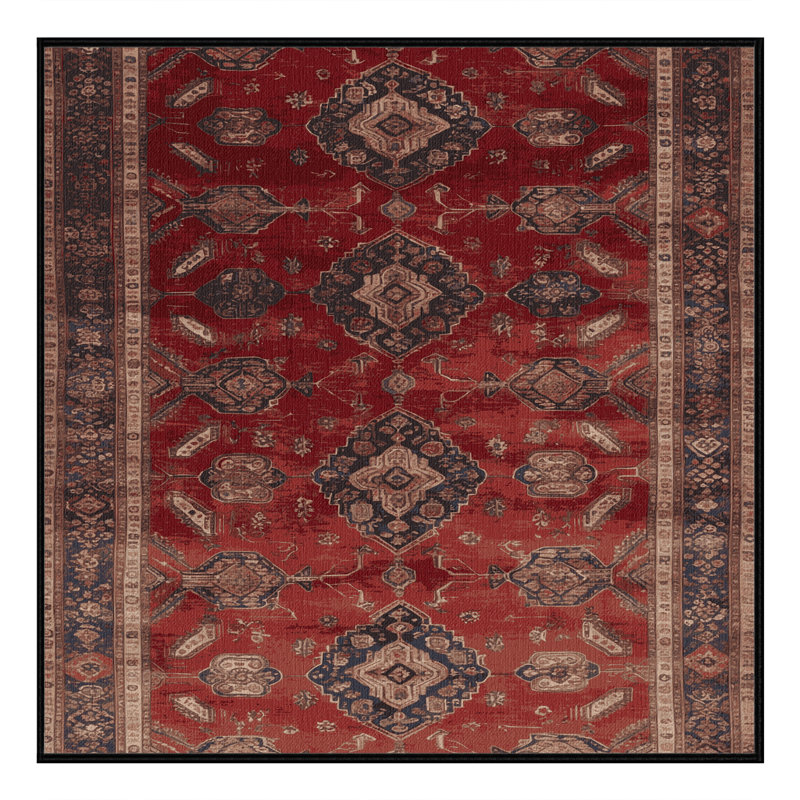 Machine Washable Persian Black Area Rug, Square 6'