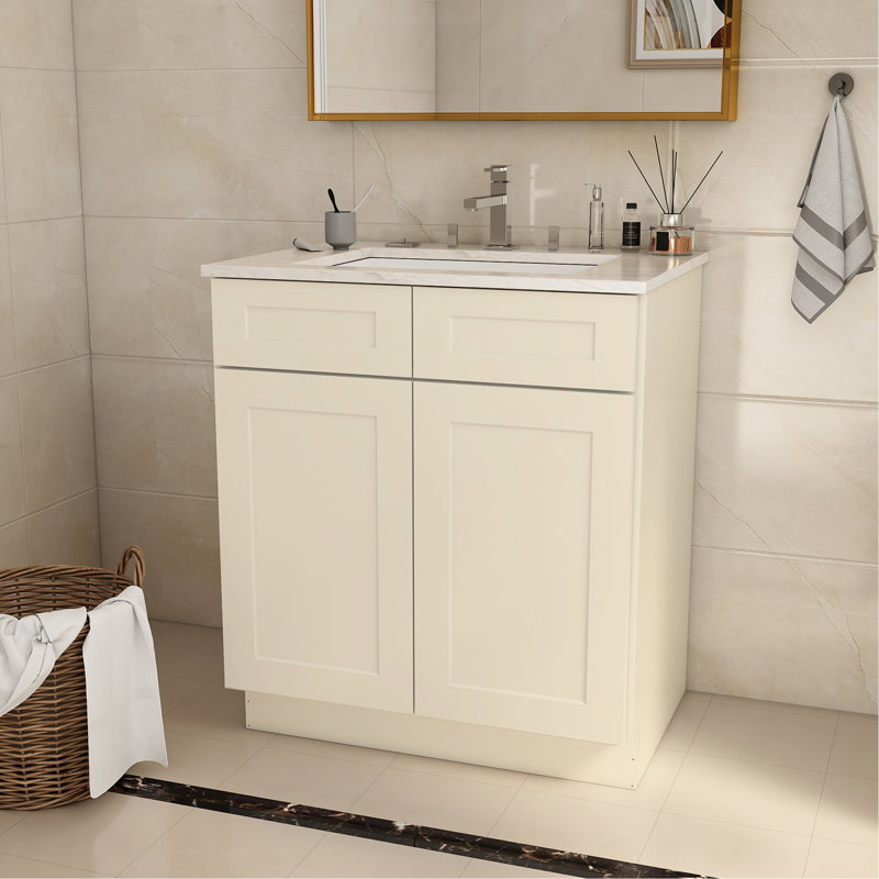 Armoire de base de meuble-lavabo en contreplaqué blanc antique l 30 po x P 21 po x H 34,5 po, pour salle de bain et cuisine 30 po x 21 po x 34,5 po