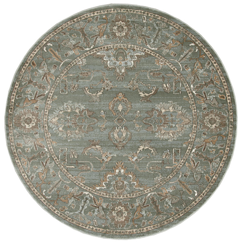 Oriental Green Area Rug, Round  5'3