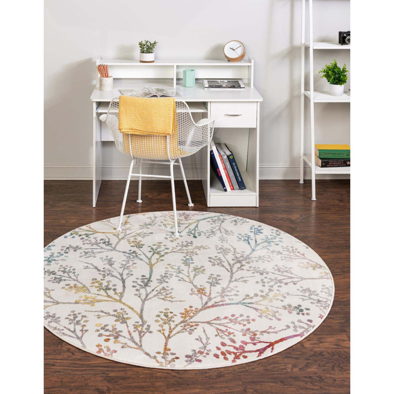 Tapis floral vert / mauve / blanc Adelin, Rond 7 pi
