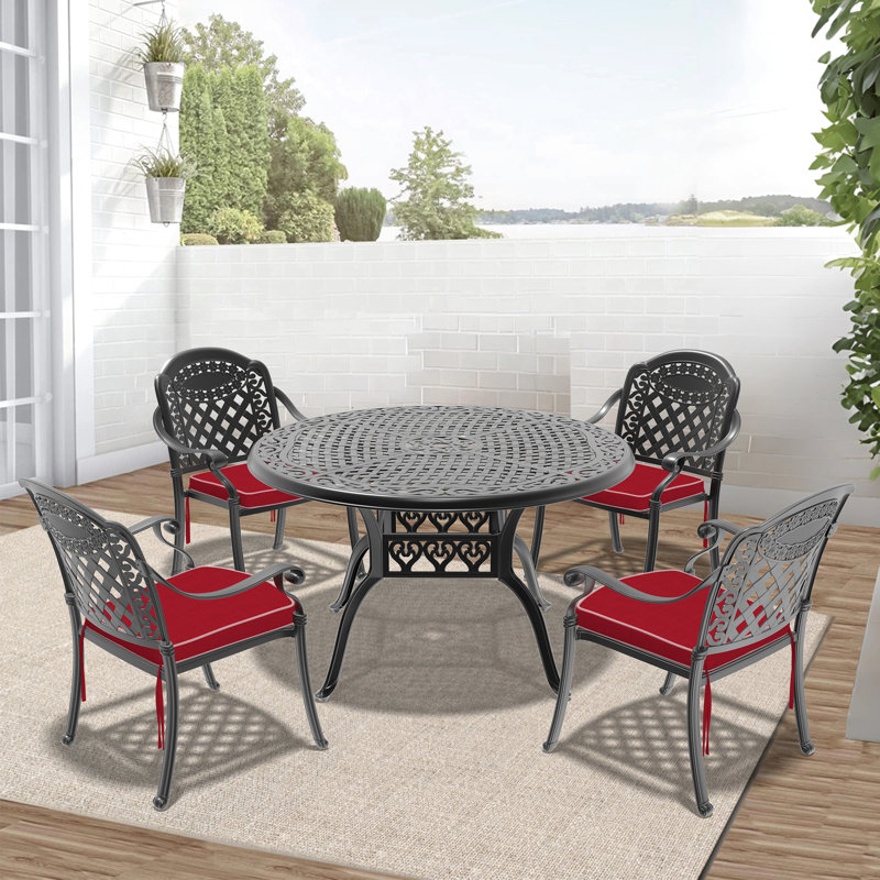 4 meubles de patio en aluminium coulé - noir, à la corrosion, avec des coussins confortables noirs par temps, et confortable pour 4