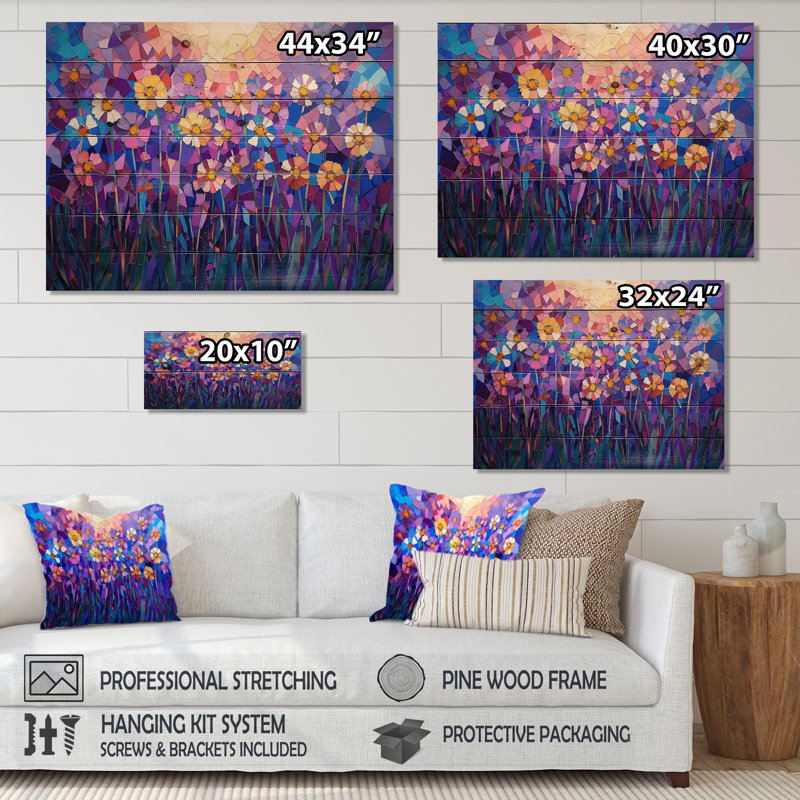 Lavande harmonie de jonquilles en été III - Art mural en bois traditionnel sur bois de pin naturel