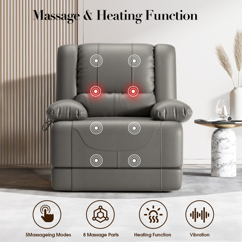Maulin 37.6'' Wide Leather Dual Motors Lift Assist Power Massage Chairs with Heating Massager by Remote Control, Gray