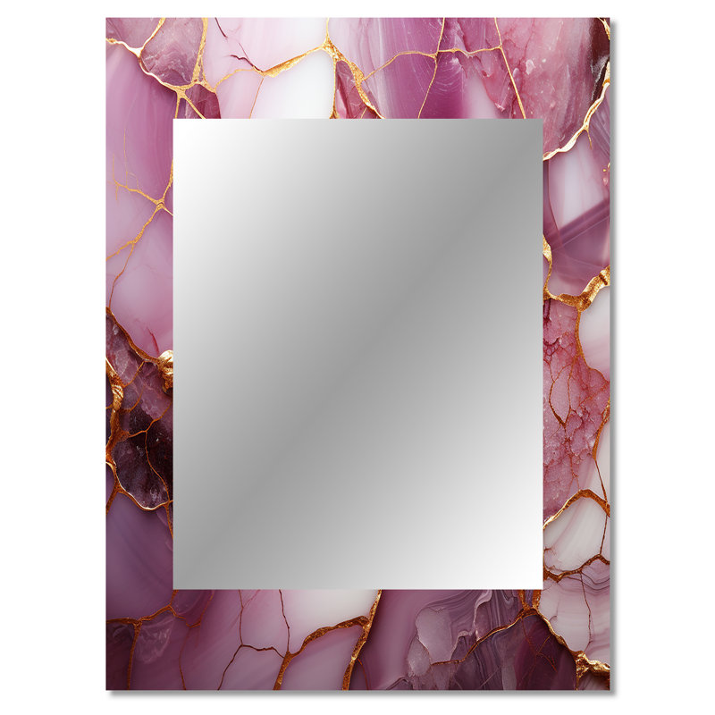 Rose et or rivière de marbre I - miroir mural abstrait unique, miroir moderne, impression sur métal, 40 po x 30 po