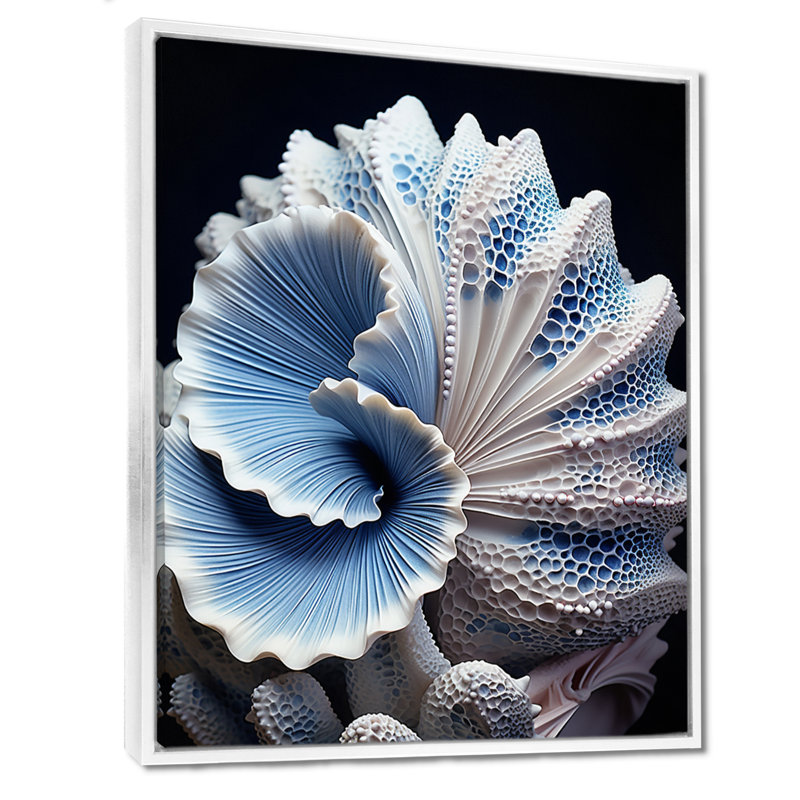 Craita Blue Seashell Symphony - Print, 32" H x 16" W x 1" D, White Floater Framed