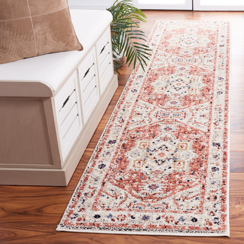 Tapis oriental en polypropylène tissé à la machine en rouge / brun, Tapis de couloir 2 pi 2 po x 9 pi
