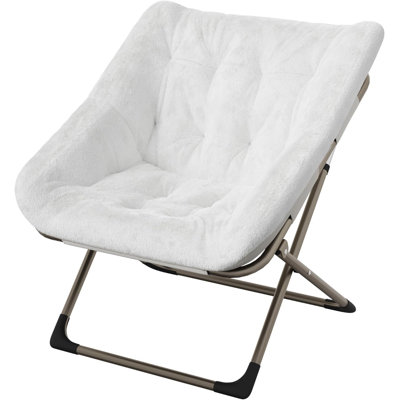 Chaise de soucoupe pliable, structure en métal avec fausse fourrure douce, capacité de 300 lb, blanc, salon, chambre à coucher, dortoir, appartement
