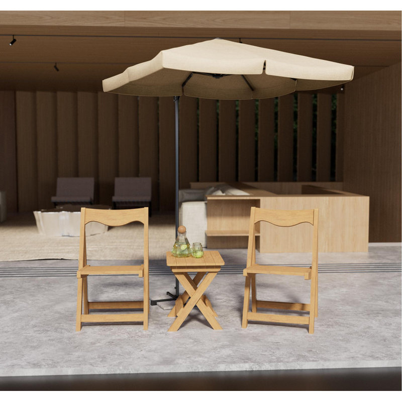 A foldable small outdoor leisure table and chair set with excellent materials includes 2 chairs and a rectangular table.