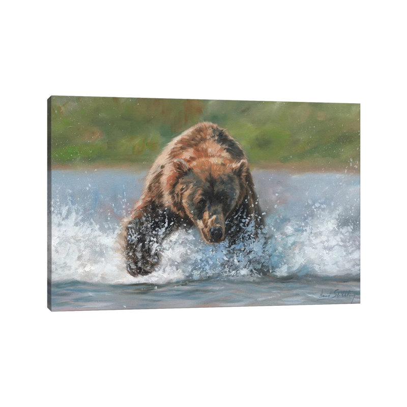 Brown Bear Grizzly Charge by David Stribbling - Wrapped Canvas Painting, 66.04 cm H x 45.72 cm W x 3.175 cm D