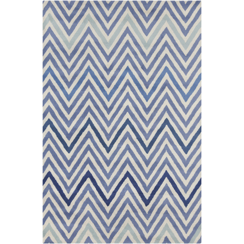 Tapis en laine à motif zigzag bleu, bleu sarcelle, bleu marine et blanc Ailey Authentic