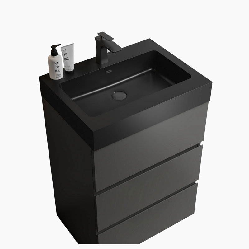24'' Single Bathroom Vanity with Top, Black, Gray