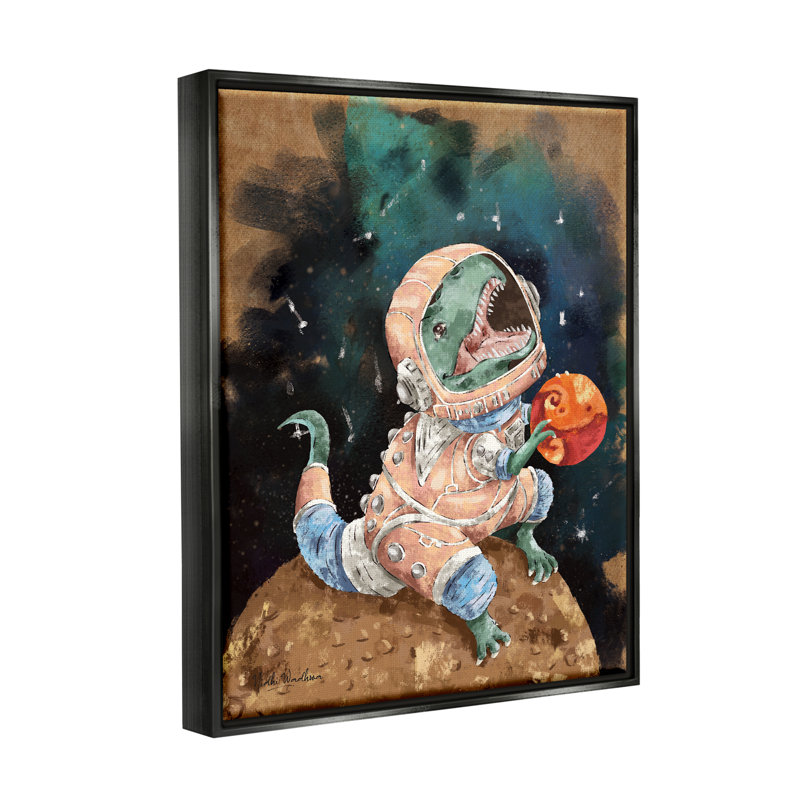 Jaso T-Rex dans l'espace par Nidhi Wadhwa, H 30 po x l 24 po, Cadre flottant noir de jais