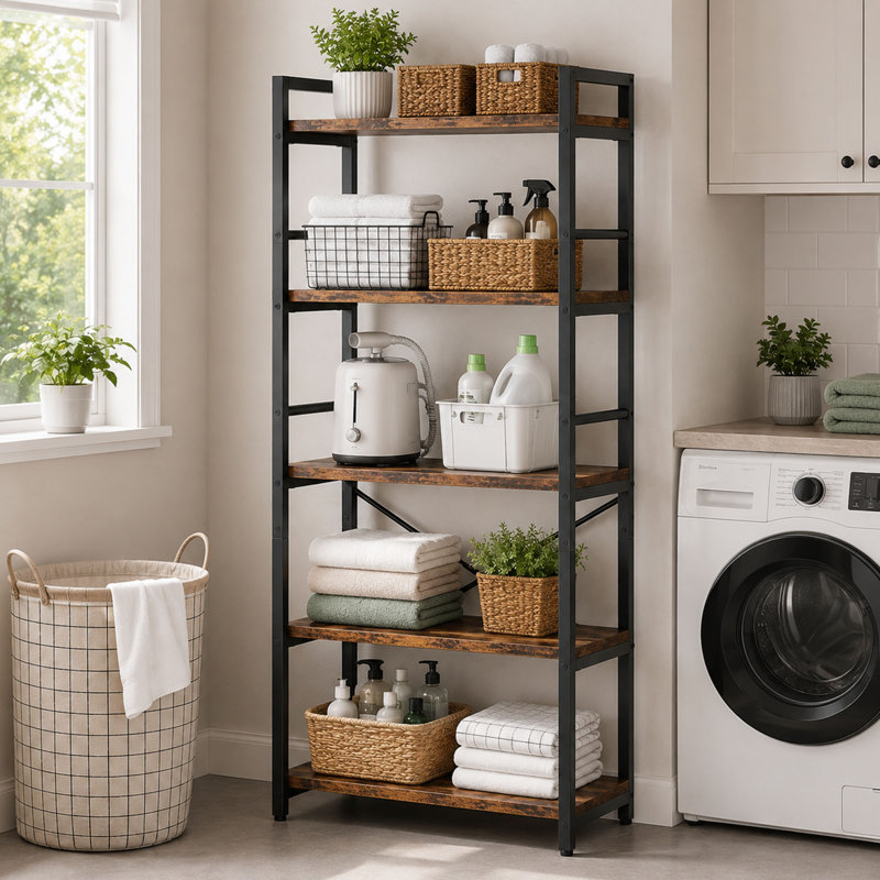 Étagère de boulanger industrielle à 5 niveaux, support pour micro-ondes et tablettes de rangement