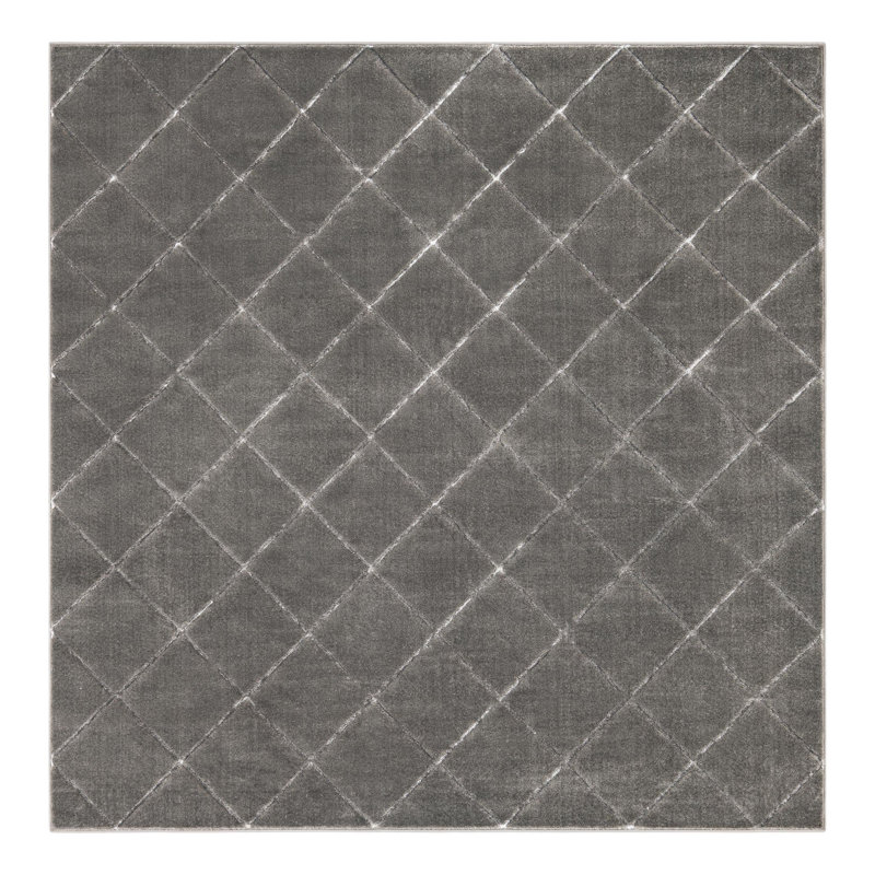 Tapis à carreaux gris et argent Latitude Run® Novica, Carré 7 pi 10 po