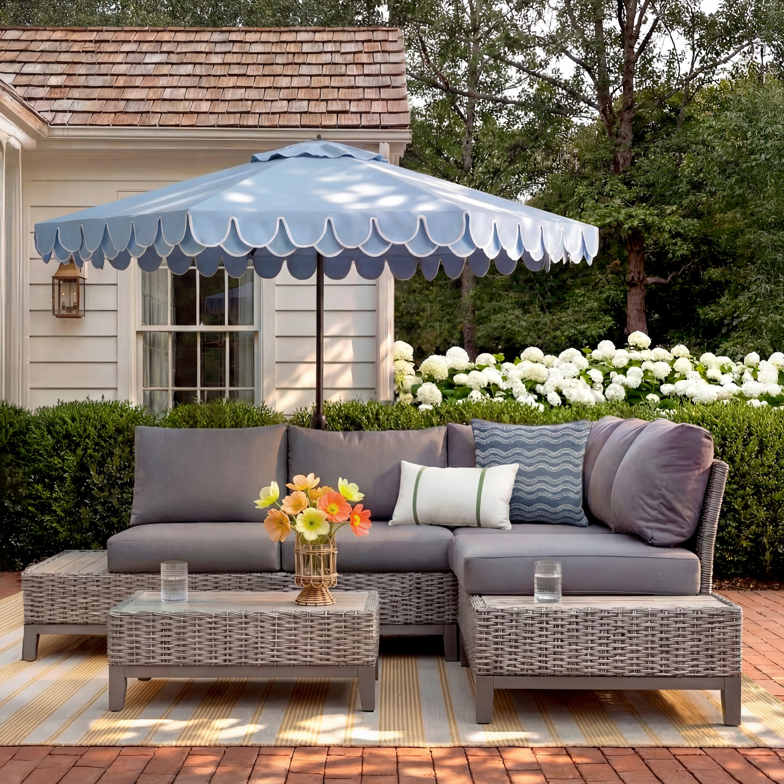 Fleur 4 Piece Rattan Sectional Seating Group with Cushions