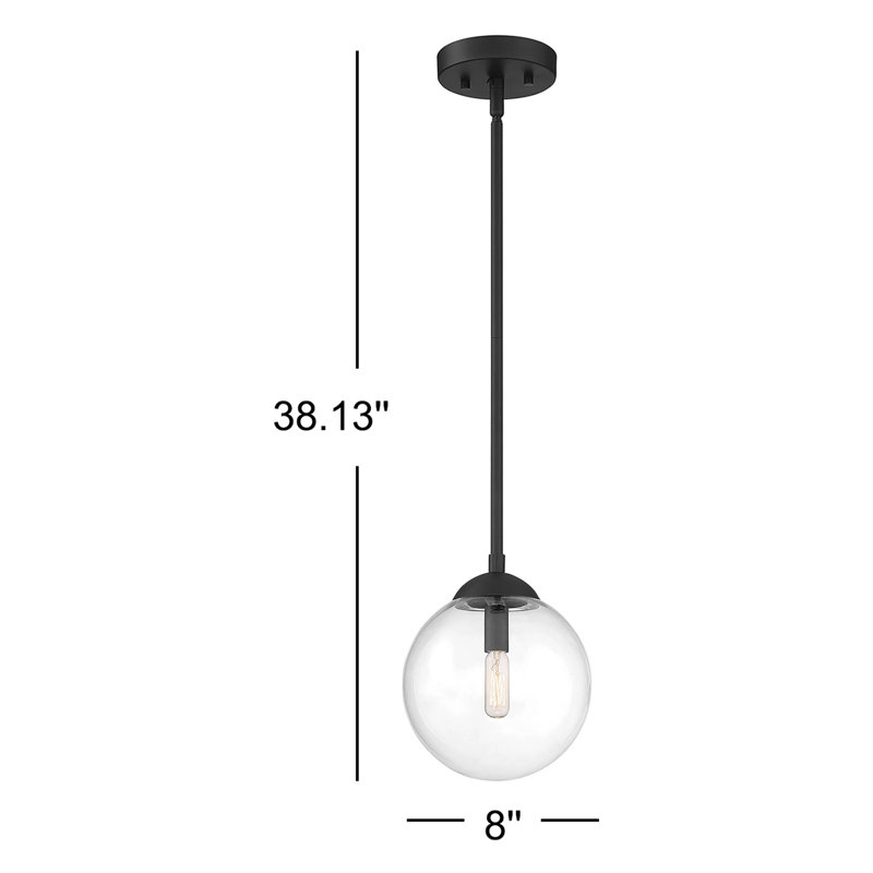 1-Light Single Globe Pendant in Matte Black, Matte Black