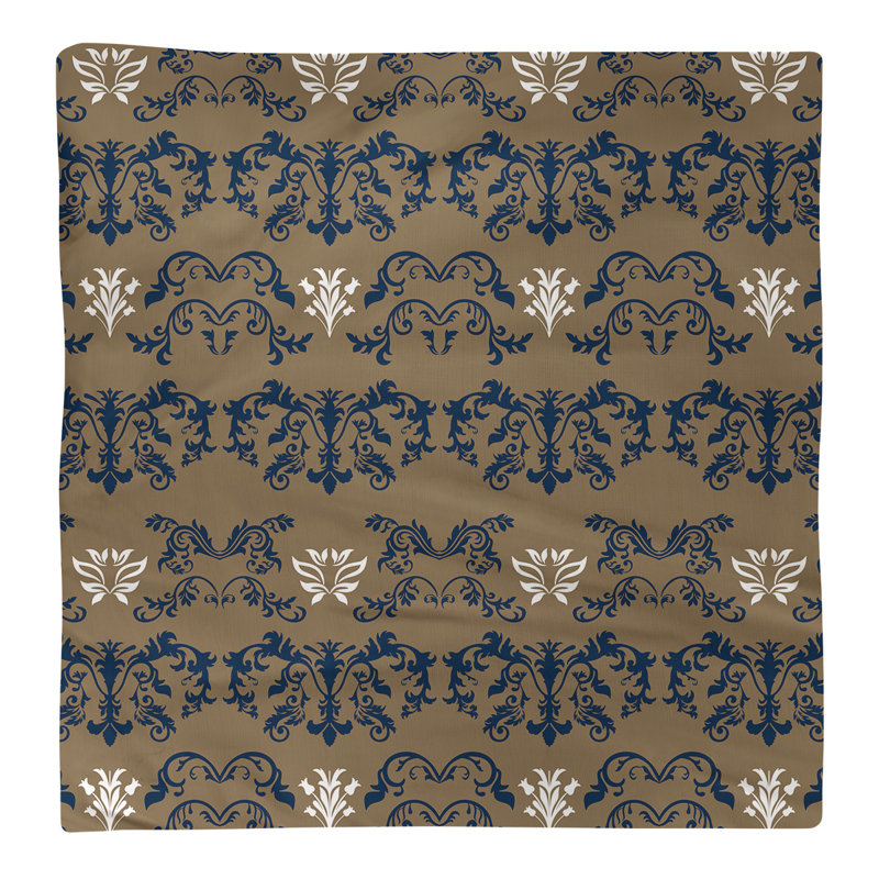 Damask Square Napkin, Millennium Blue/New Century Gold/White, Polyester, 22" W x 22" L