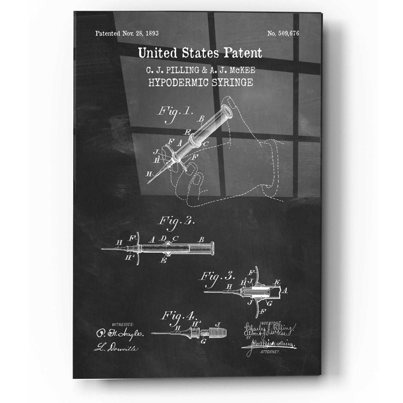 «Hypodermic Syringe Blueprint Vernis», impression sans cadre, H 16 po x l 12 po x P 0,13 po