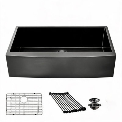 36 inch Gunmetal Black Stainless Steel 16 Gauge Farmhouse Kitchen Sink with Apron Front