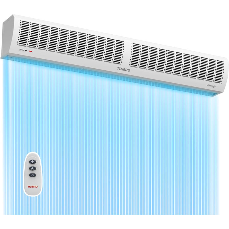 TURBRO 60 in Air Curtain for Doors with Magnetic Door Switch, Wall-Mounted Fan with Remote Control, 2 Speeds, 1883 CFM, 2559 FPM, for Residential and Light Commercial Use, 120V