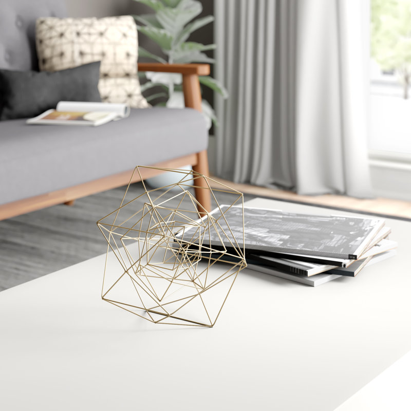 Ensemble de 2 sculptures sphères en fil métallique, H 8,3 po x l 8,65 po x P 8,35 po, Or