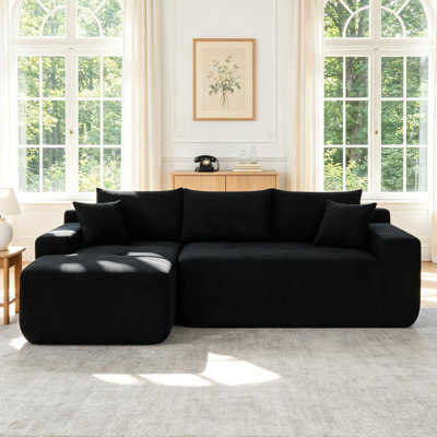 Canapé d'angle Cloud de 216 cm avec méridienne en L, aucun assemblage requis – Canapé modulaire moderne avec assise profonde et revêtement en coton et lin pour salon, appartement, chambre, bleu