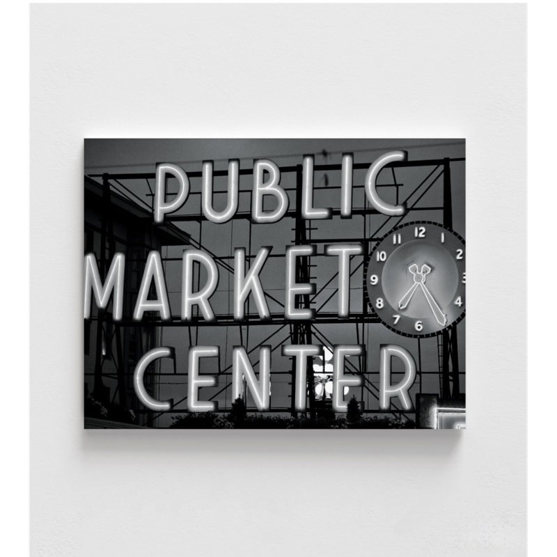 «Pike Place Market», reproduction d'art photographique encadrée Seattle, noir et blanc Washington, art mural encadré, art mural surdimensionné