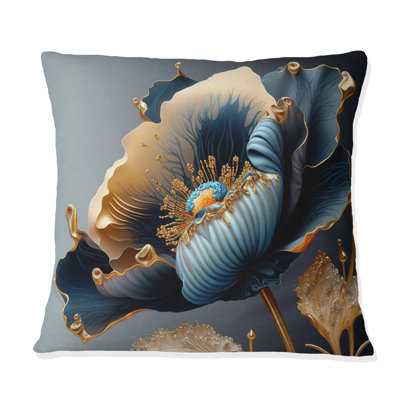 Coussin décoratif imprimé fleuri bleu foncé et doré III