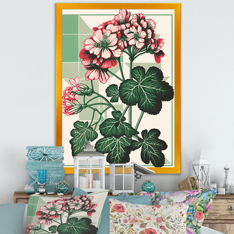 " Blossoming Geranium in Retro Colors I " Color Photography Print, 32" H x 24" W x 1" D, Gold Picture Framed Canvas