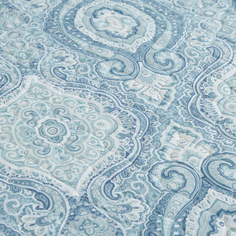 Tommy Bahama Turtle Cove Cotton Reversible Quilt Set, King Quilt + 2 King Shams, Medium Blue