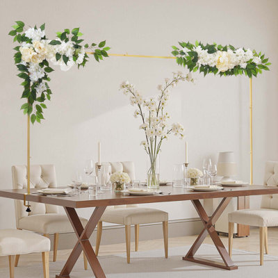 Support pour tringle au-dessus de la table avec pinces, longueur réglable de 28 à 98 po et hauteur de 13 à 42 po, support pour arche de table avec accessoires floraux, cadre en ballon doré pour décoration de fête d'anniversaire de mariage