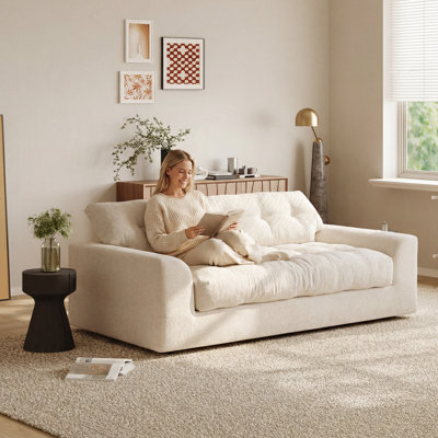 55.11" Extra Deep Beige Sparkle Chenille Loveseat
