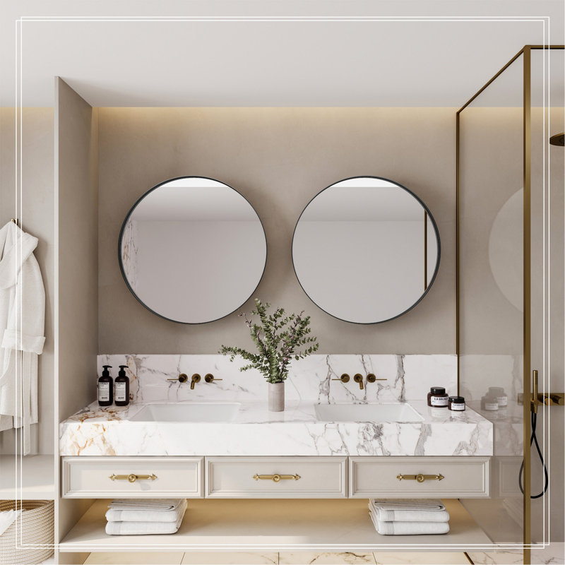 Armoire à pharmacie ronde avec cadre en métal 31,5 pouces avec miroir et tablettes réglables avec rangement pour salle de bain