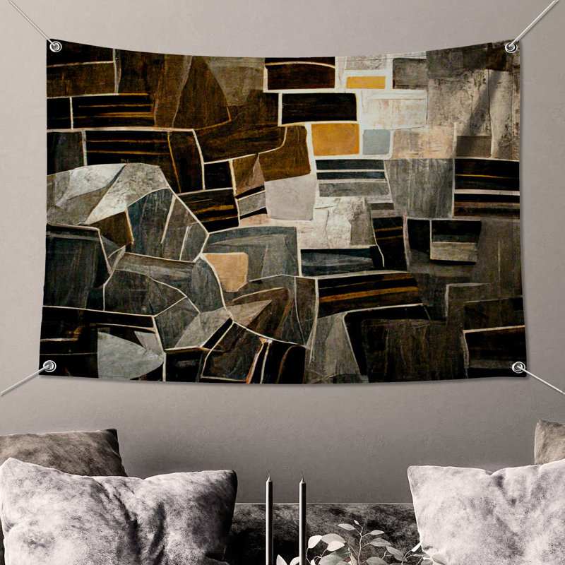 Tapisserie murale abstraite - art mural, H 68 po x l 80 po avec 4 œillets