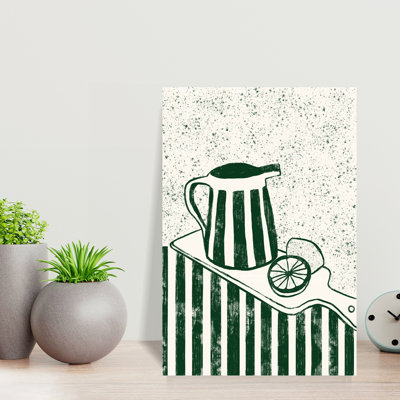 Striped Pitcher Fresh Lemons by Gulcihan Ozguc - Wrapped Canvas Print