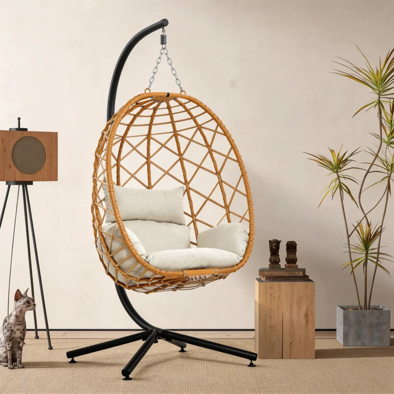 Balancelle en tissu et rotin autoportant Ecolistro, Beige