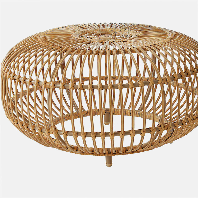 Table basse de table d'appoint en faux rotin bohémien pour utilisation intérieure et extérieure, table d'appoint ronde fabriquée à la main pour le salon, le patio, le jardin, brun clair