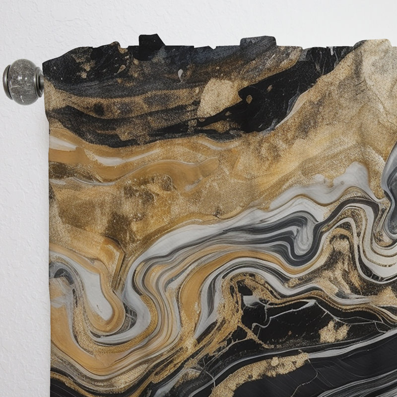 Jazmyne - Exploration des profondeurs de la géode dorée noire II - Rideau abstrait en velours de marbre - 1 panneau